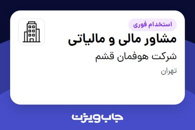 استخدام مشاور مالی و مالیاتی - آقا در شرکت هوفمان قشم