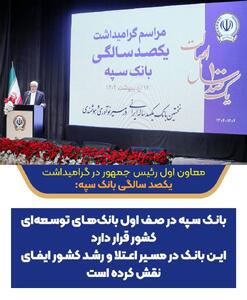 معاون اول رئیس جمهور: بانک سپه در صف اول بانک‌های توسعه‌ای کشور قرار دارد - صنعت مالی