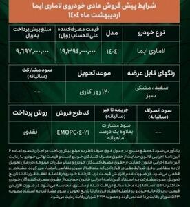 شروع پیش فروش خودرو لاماری ایما از امروز