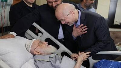 عیادت رییس مجلس از آیت الله نوری همدانی
