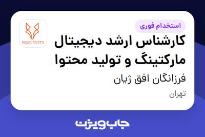 استخدام کارشناس ارشد دیجیتال مارکتینگ و تولید محتوا - خانم در فرزانگان افق ژیان