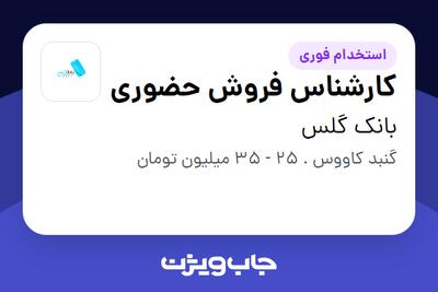 استخدام کارشناس فروش حضوری - آقا در بانک گلس