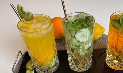 دستور تهیه سه مدل شربت مجلسی شربت کیوی و پرتغال شربت خیار و سکنجبین شربت سکنجبین و زعفران!