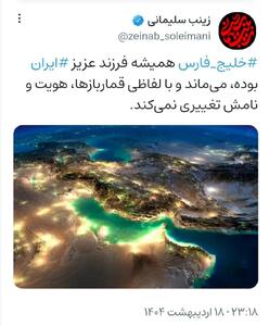 عکس/ واکنش زینب سلیمانی به اظهارات ترامپ درباره خلیج‌فارس | اقتصاد24