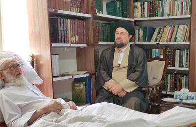 عیادت سیدحسن خمینی از آیت‌الله نوری همدانی