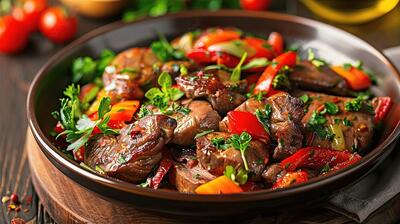 طرز تهیه‌ خوراک جگر مرغ و سبزیجات