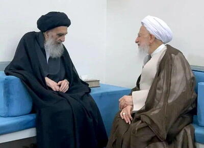 حضور آیت‌الله جوادی آملی در بیت آیت‌الله سیستانی در نجف اشرف