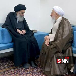 دیدار آیت‌الله العظمی جوادی آملی با آیت‌الله العظمی سیستانی در نجف اشرف