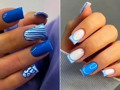 با این ۱۵ طراحی ناخن آبی، استایلت رو خاص کن