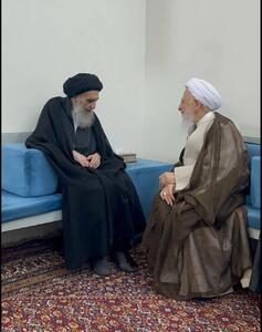 آیت‌الله جوادی آملی با آیت‌الله سیستانی دیدار کرد + عکس