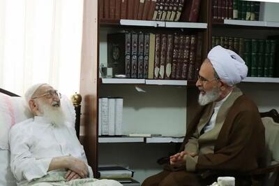 عیادت آیت‌الله اعرافی از آیت‌الله نوری‌ همدانی