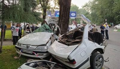 برخورد یک خودروی سواری با درخت در رشت ۳ کشته بر جا گذاشت