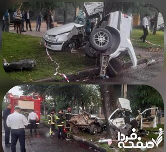نصف شدن پژو پارس در برخورد با درخت+ تصویر