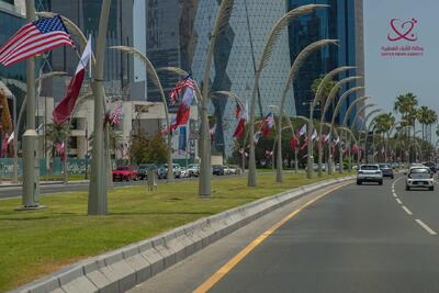 عکس/ استقبال دوحه از ترامپ با پرچم های آمریکا