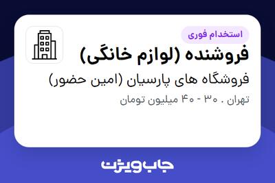 استخدام فروشنده (لوازم خانگی) - خانم در فروشگاه های پارسیان (امین حضور)