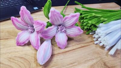 آموزش ساخت گل لیلیوم با سیم شنیل برای مبتدیان!