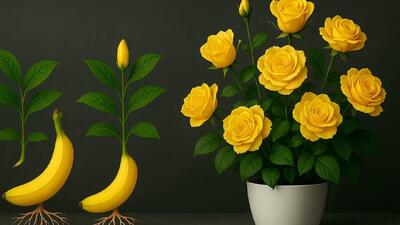نحوه کاشت و ریشه دار کردن گل رز با موز رسیده / با یک عدد موز یک باغ گل رز خواهید داشت