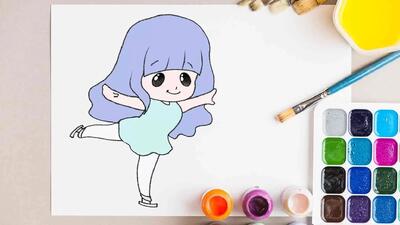 آموزش نقاشی دختر اسکیت سوار برای کودکان