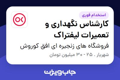 استخدام کارشناس نگهداری و تعمیرات لیفتراک - آقا در فروشگاه های زنجیره ای افق کوروش
