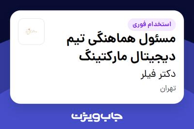 استخدام مسئول هماهنگی تیم دیجیتال مارکتینگ - خانم در دکتر فیلر