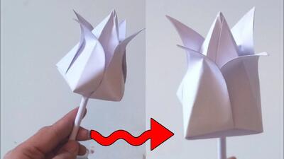 نحوه ساخت گل لاله کاغذی بدون نیاز به چسب