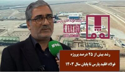 رشد بیش از ۲۵ درصدی پروژه فولاد اقلید پارس تا پایان سال ۱۴۰۳