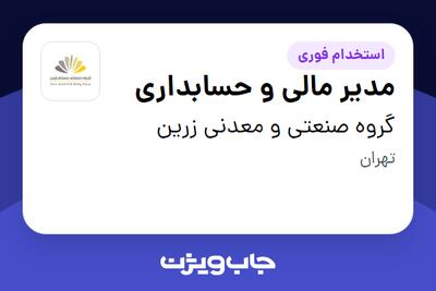 استخدام مدیر مالی و حسابداری در گروه صنعتی و معدنی زرین