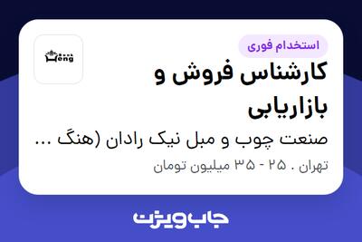 استخدام کارشناس فروش و بازاریابی در صنعت چوب و مبل نیک رادان (هنگ بوک)