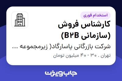 استخدام کارشناس فروش (سازمانی B2B) - خانم در شرکت بازرگانی پاسارگاد( زیرمجموعه بازرگانی سپام)