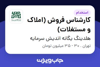 استخدام کارشناس فروش (املاک و مستغلات) در هلدینگ یگانه اندیش سرمایه