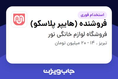 استخدام فروشنده (هایپر پلاسکو) در فروشگاه لوازم خانگی نور