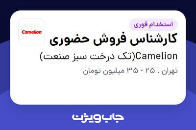 استخدام کارشناس فروش حضوری - آقا در Camelion(تک درخت سبز صنعت)