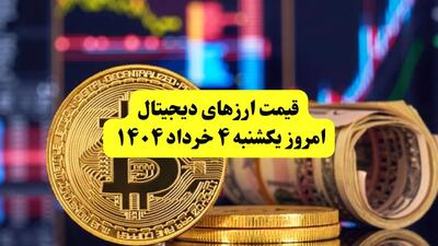 قیمت رمزارزها امروز یکشنبه ۴ خرداد ۱۴۰۴ به تومان + جدول دقیق | قیمت سولانا | قیمت بیت کوین | قیمت اتریوم