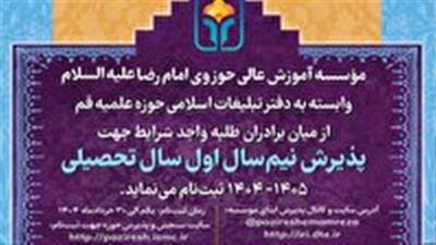 فراخوان پذیرش دانش‌پژوه در مؤسسه آموزش عالی حوزوی امام رضا (ع)