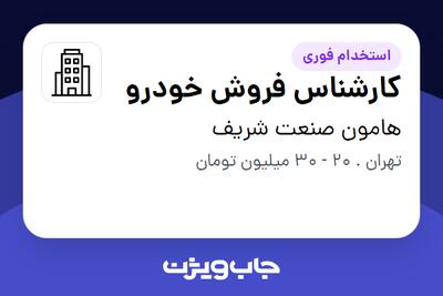 استخدام کارشناس فروش خودرو - خانم در هامون صنعت شریف