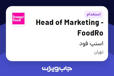 استخدام Head of Marketing - FoodRo در اسنپ فود