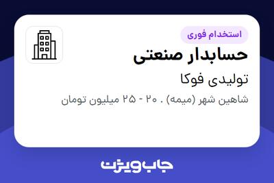 استخدام حسابدار صنعتی - آقا در تولیدی فوکا