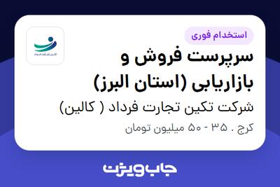 استخدام سرپرست فروش و بازاریابی (استان البرز) - آقا در شرکت تکین تجارت فرداد ( کالین)