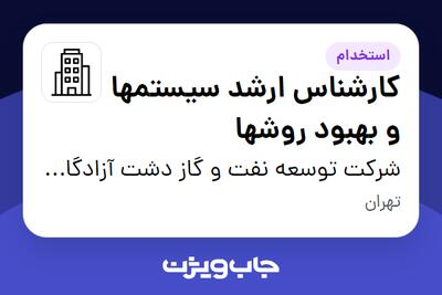 استخدام کارشناس ارشد سیستمها و بهبود روشها - آقا در شرکت توسعه نفت و گاز دشت آزادگان اروند