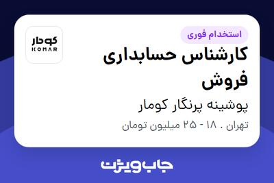 استخدام کارشناس حسابداری فروش - خانم در پوشینه پرنگار کومار