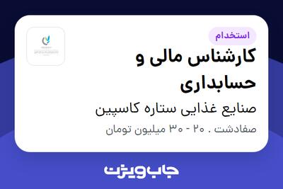 استخدام کارشناس مالی و حسابداری در صنایع غذایی ستاره کاسپین