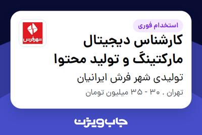 استخدام کارشناس دیجیتال مارکتینگ و تولید محتوا - خانم در تولیدی شهر فرش ایرانیان