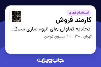 استخدام کارمند فروش در اتحادیه تعاونی های انبوه سازی مسکن تهران