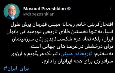 پیام تبریک رییس جمهور به ریحانه مبینی - پارس فوتبال