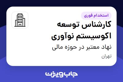 استخدام کارشناس توسعه اکوسیستم نوآوری در نهاد معتبر در حوزه مالی