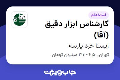 استخدام کارشناس ابزار دقیق (آقا) در ایستا خرد پارسه