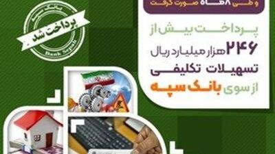 پرداخت بیش از ۲۴۶ هزار میلیارد ریال تسهیلات تکلیفی از سوی بانک سپه