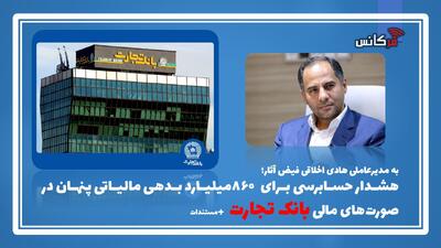 به مدیرعاملی هادی اخلاقی فیض آثار؛ هشدار حسابرسی برای۸۶۰ میلیارد بدهی مالیاتی پنهان در صورت‌های مالی بانک تجارت + مستندات