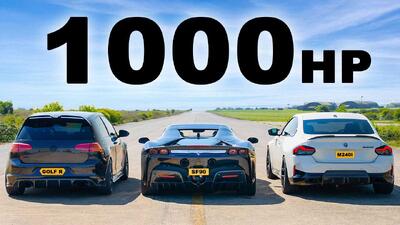 نبرد 1000 اسب بخار! درگ فراری SF90 با گلف R و بی‌ام‌و M240i تیونینگ | مجله پدال