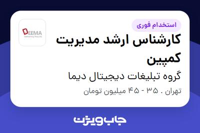 استخدام کارشناس ارشد مدیریت کمپین در گروه تبلیغات دیجیتال دیما